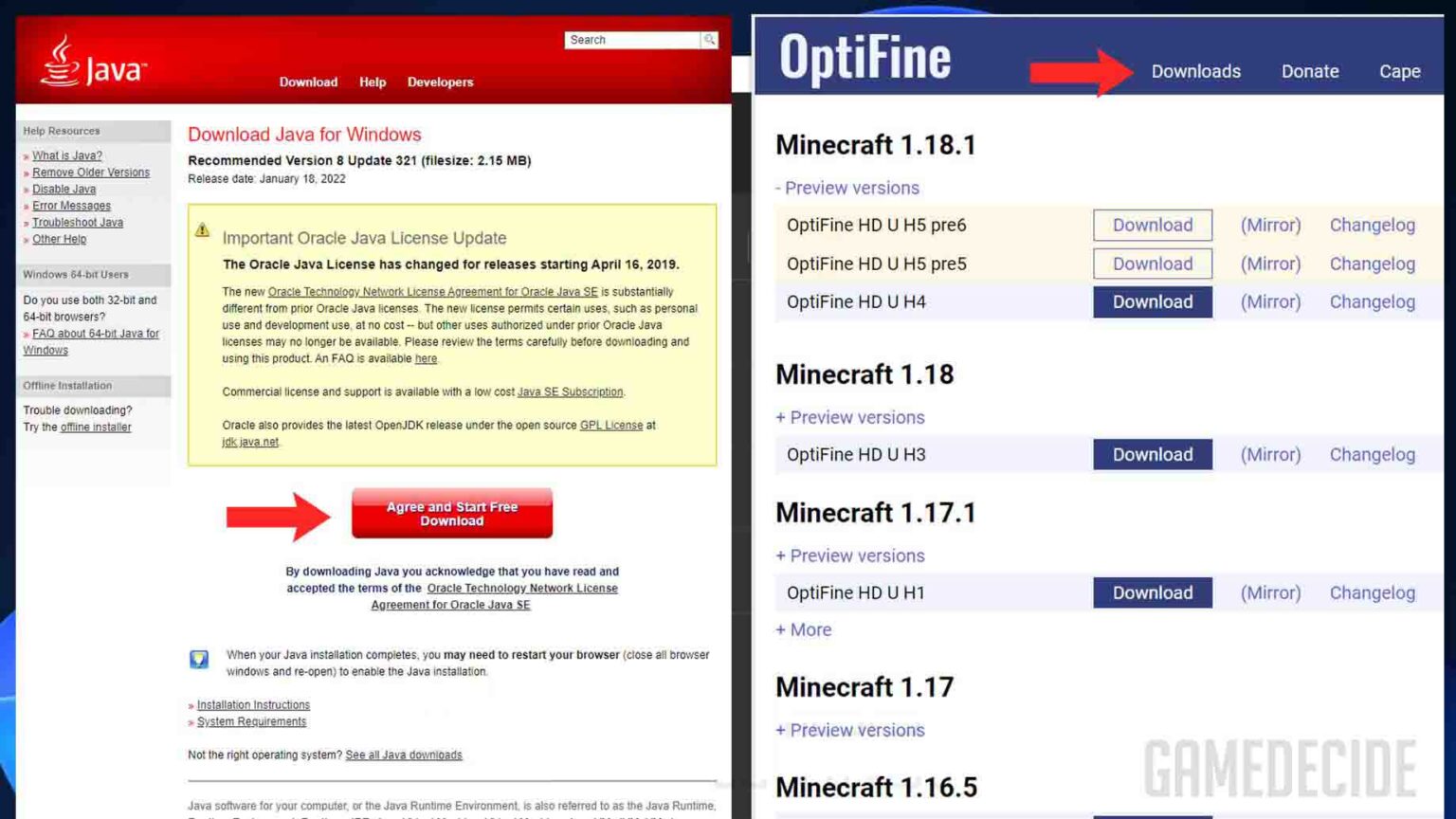 install java for optifine