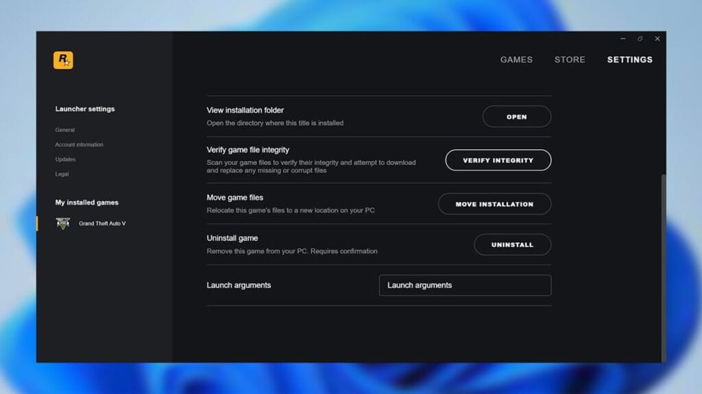 Rockstar Games Launcher: Verify Integrity of Game