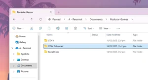 Download the GTA V Enhanced Documents folder and place it in your Rockstar Games from PC documents to fix missing files and improve game performance.