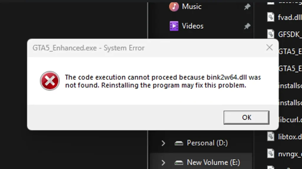 Fix GTA 5 Enhanced Error: bink2w64.dll Missing or Not Found