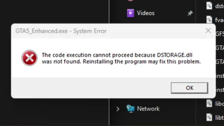 Fix GTA 5 Enhanced Error: DSTORAGE.dll Missing or Not Found